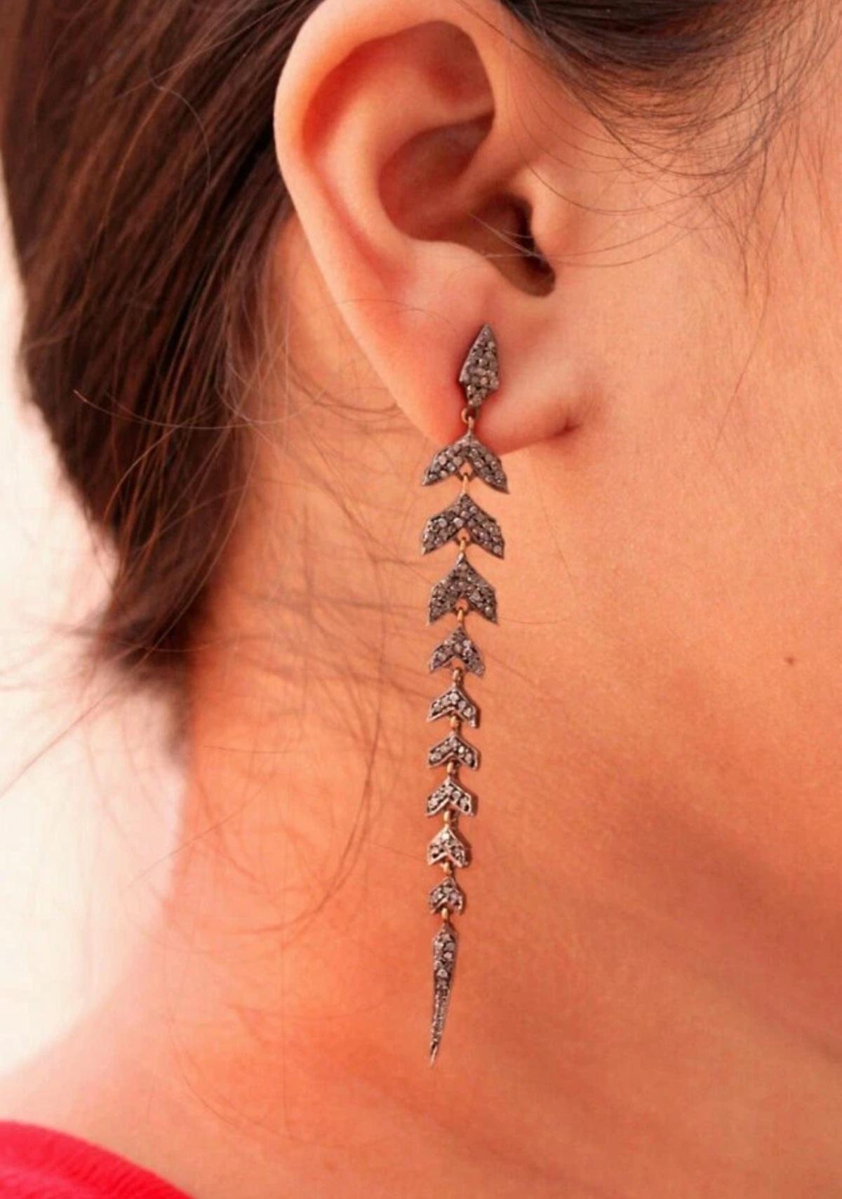 Leaf Pave Diamond Drop Earring 925 Silver Diamond Earring For Christmas Gift. For Sale 1