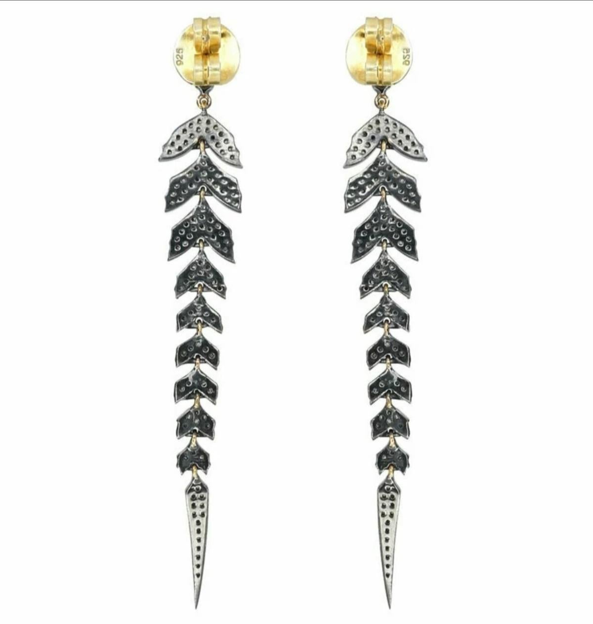Leaf Pave Diamond Drop Earring 925 Silver Diamond Earring For Christmas Gift. For Sale 3