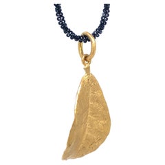 Leaf Pendant or Fob in Yellow Gold on Adjustable Sterling Silver Chain