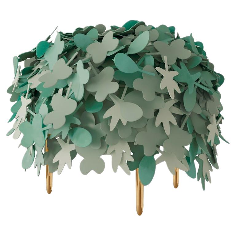 Leaf Pouf with Rich Green Leather and Brass Legs by Marcantonio
