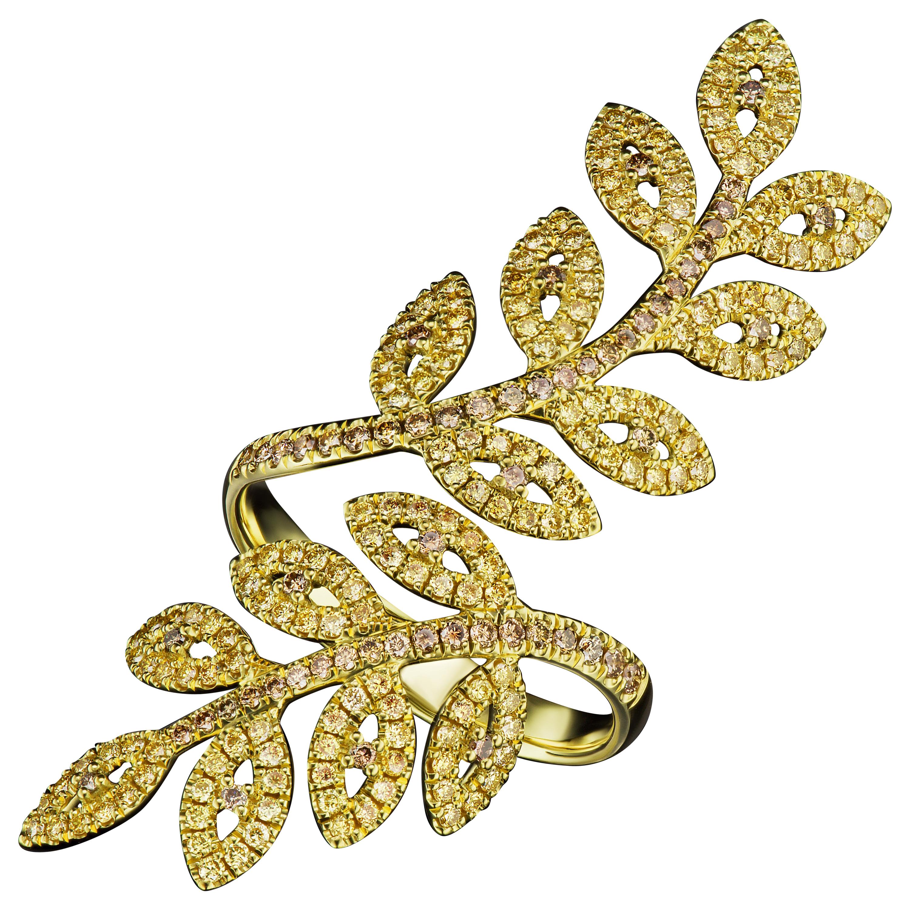 JAG New York Yellow Diamond Leaf Ring in 18K Yellow Gold  For Sale