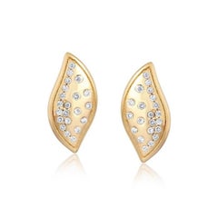Leaf Shape 14K (or 18k upon request) Yellow Gold Diamond Studs Earrings