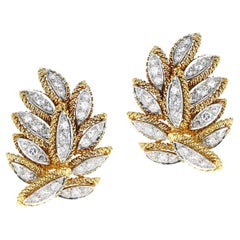Leaf-Shape 2 Cts. Diamond Cocktail Earrings, 18K Yellow