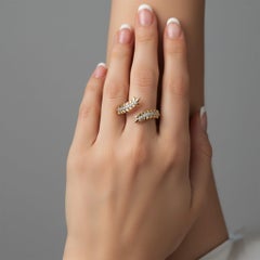 Leaf Shape Diamond 14K (or 18k upon request) Yellow Gold Open Wrap Ring