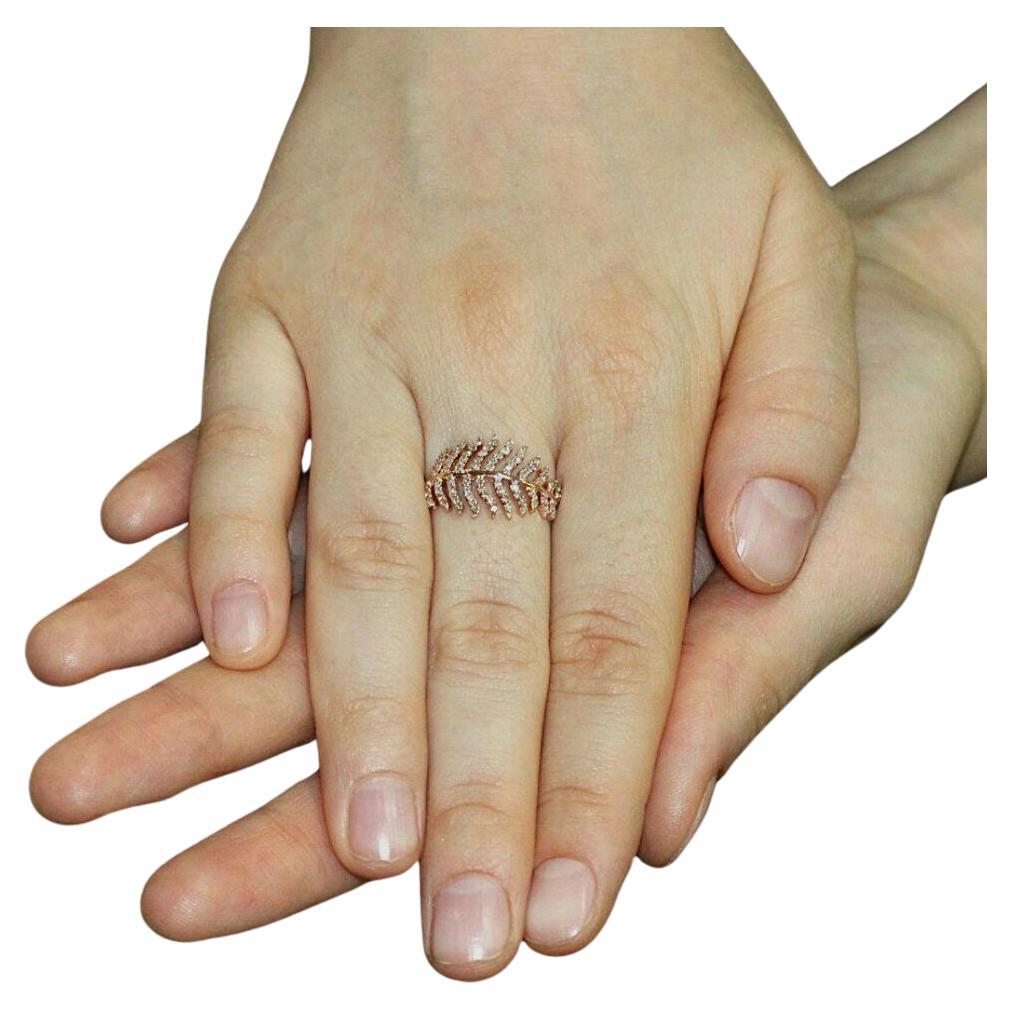 Bague de mariage faite à la main en or 14 carats avec diamants pavés en forme de feuille, cadeau de haute joaillerie
