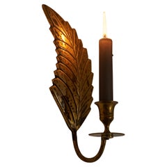 Leaf Shaped Candle Sconce in Patinated Brass 1970s