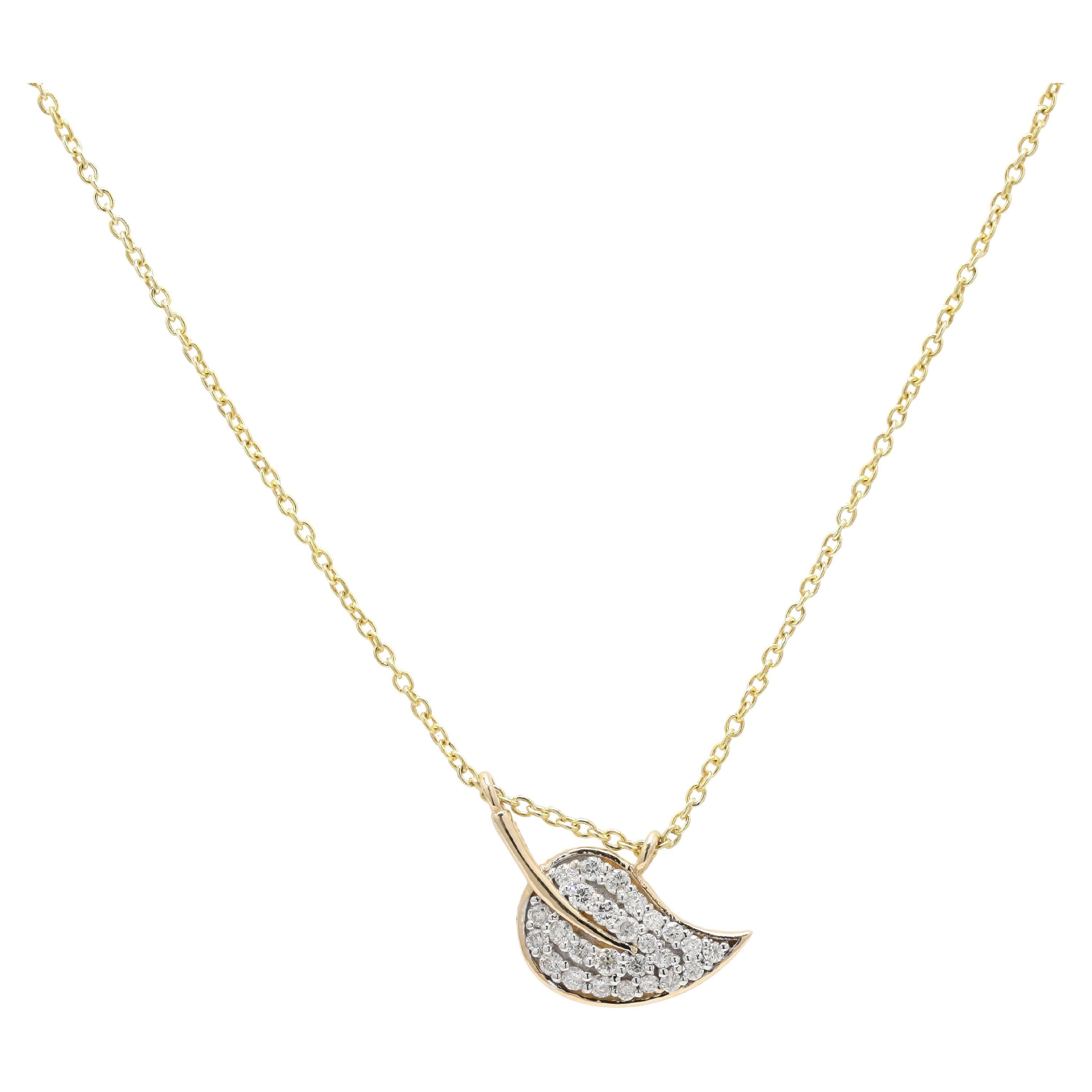 Diamond Leaf Chain Necklace in 14K Yellow Gold For Sale