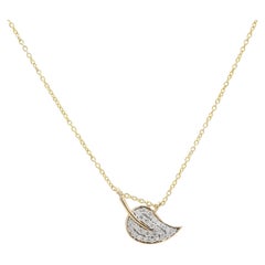 Leaf Shaped Diamond Pendant Necklace in 14K Yellow Gold