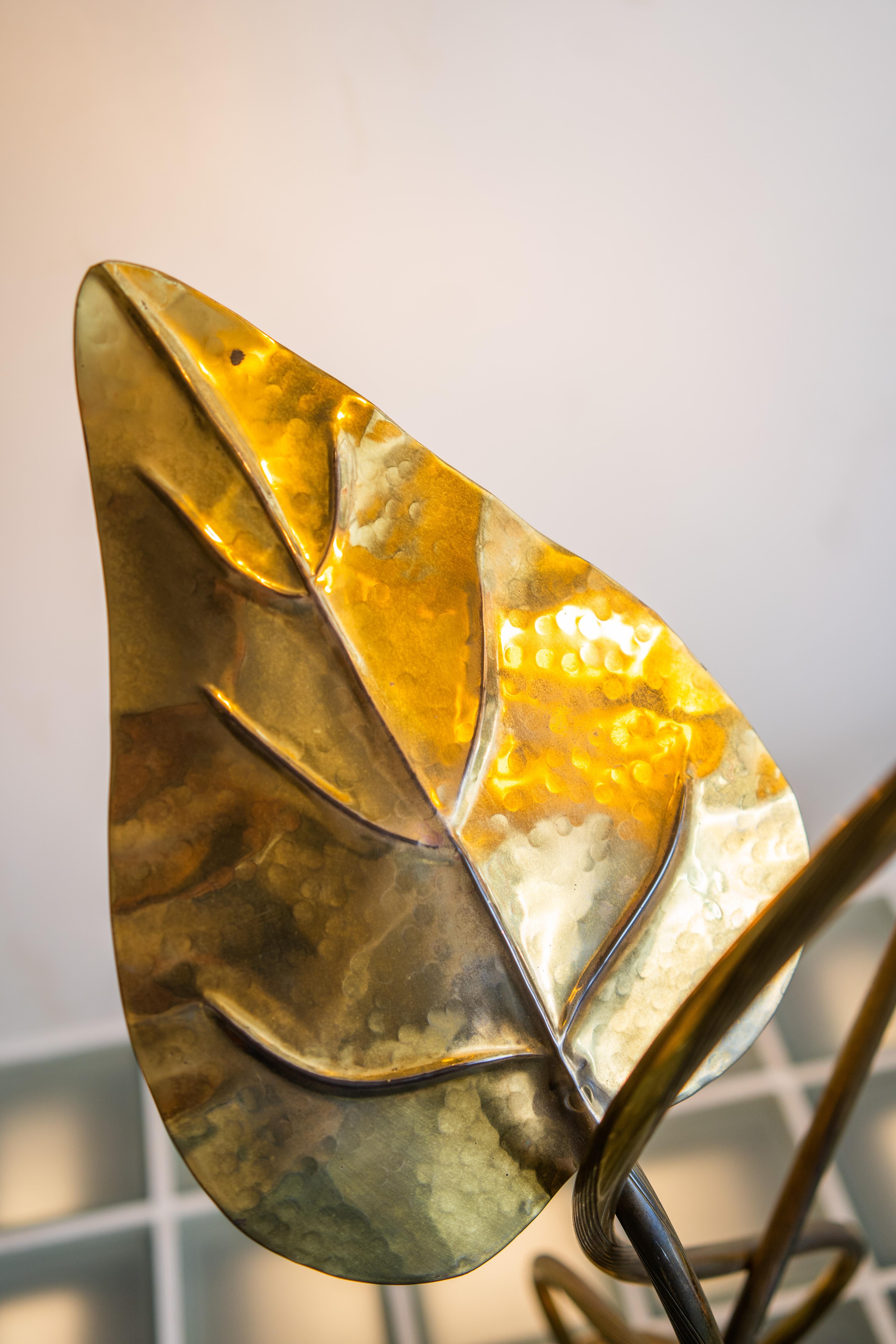 Italian Leaf-Shaped Floor Lamp in Brass Attributed to Tommaso Barbi, Italy, 1970 For Sale