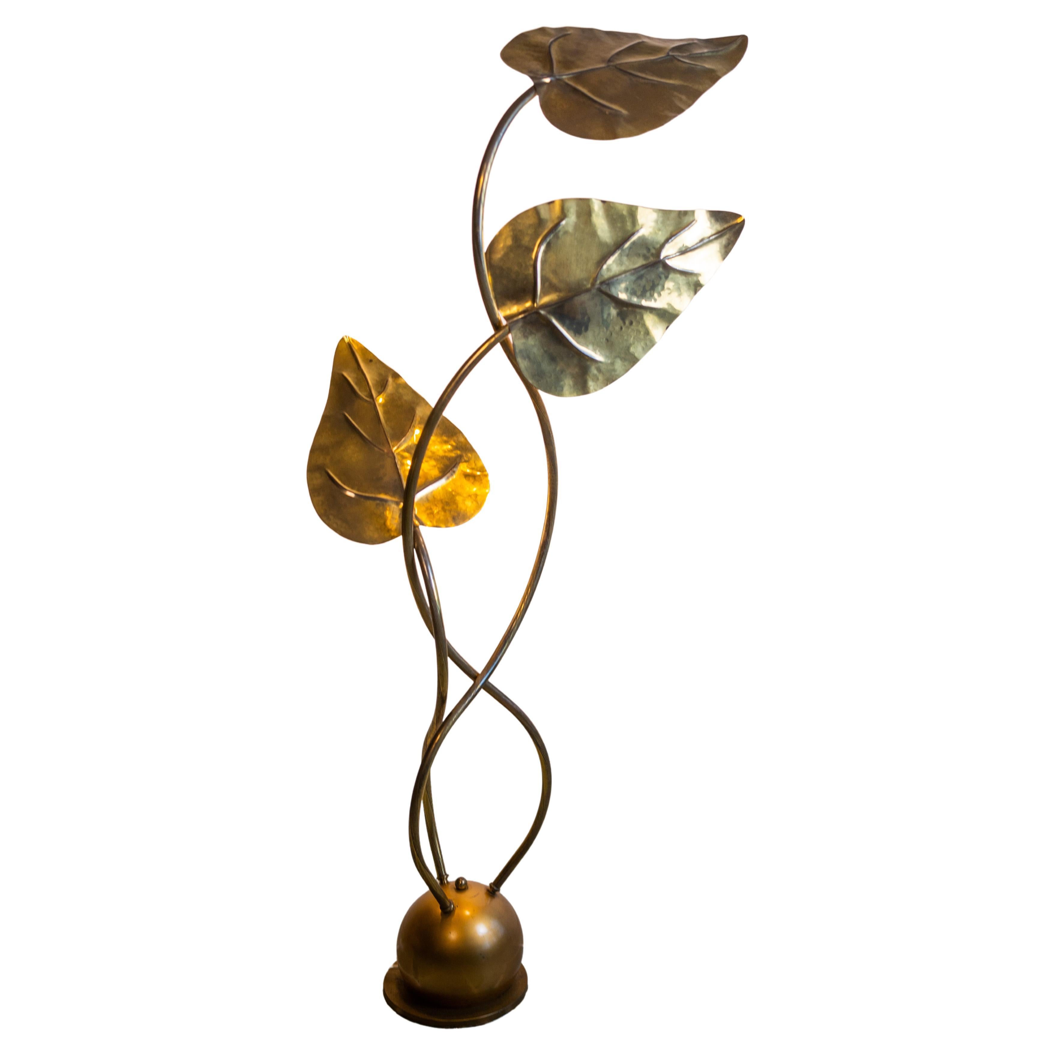 Leaf-Shaped Floor Lamp in Brass Attributed to Tommaso Barbi, Italy, 1970
