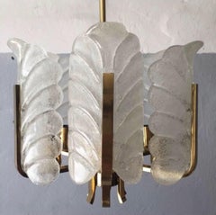 Leaf Shaped Glasses and Brass Chandelier, Carl Fagerlund for Orrefors, Sweden