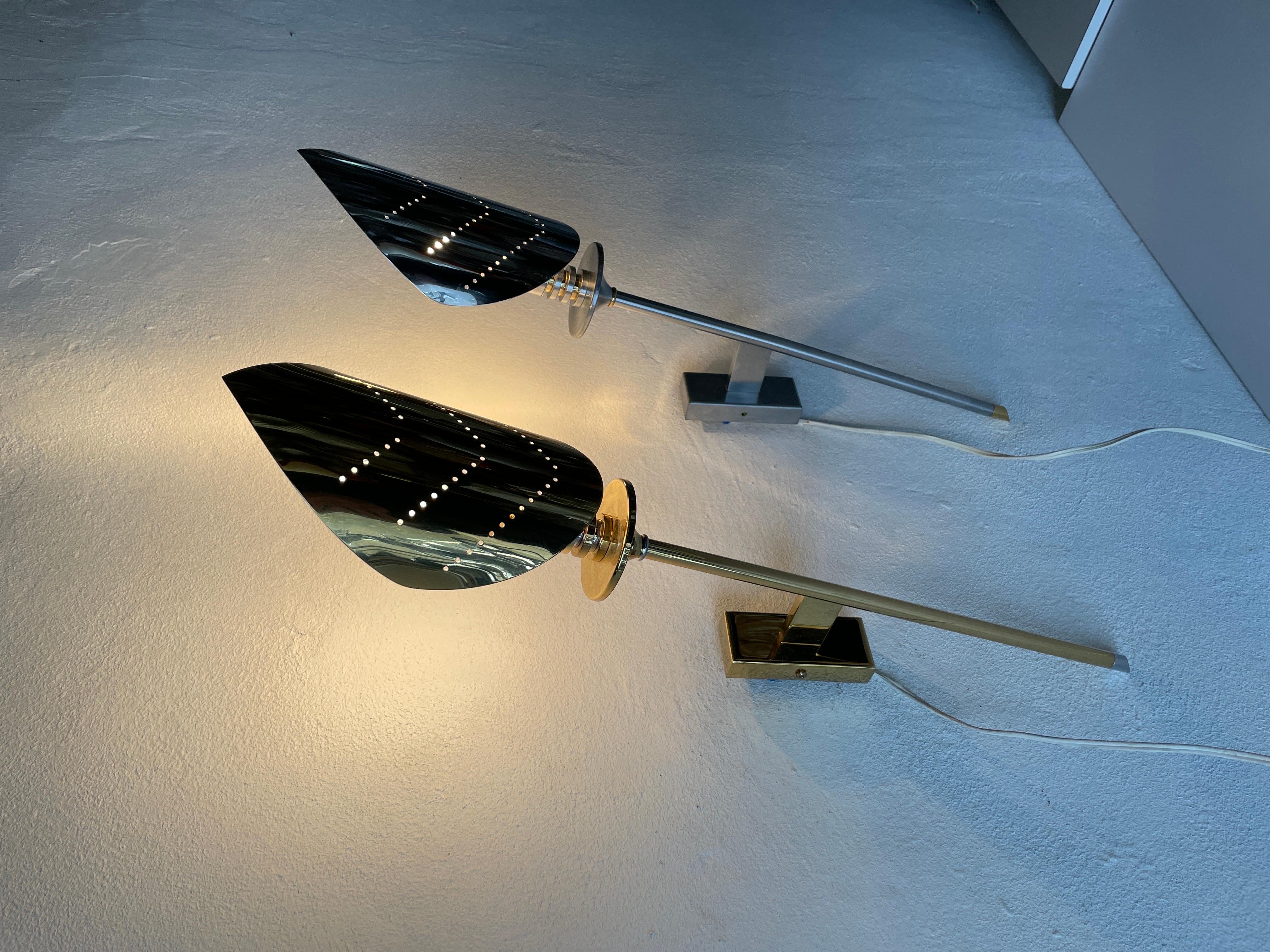 Leaf Shaped Gold and Chrome Pair of Sconces by Baulmann Leuchten, 1980s, Germany For Sale 4