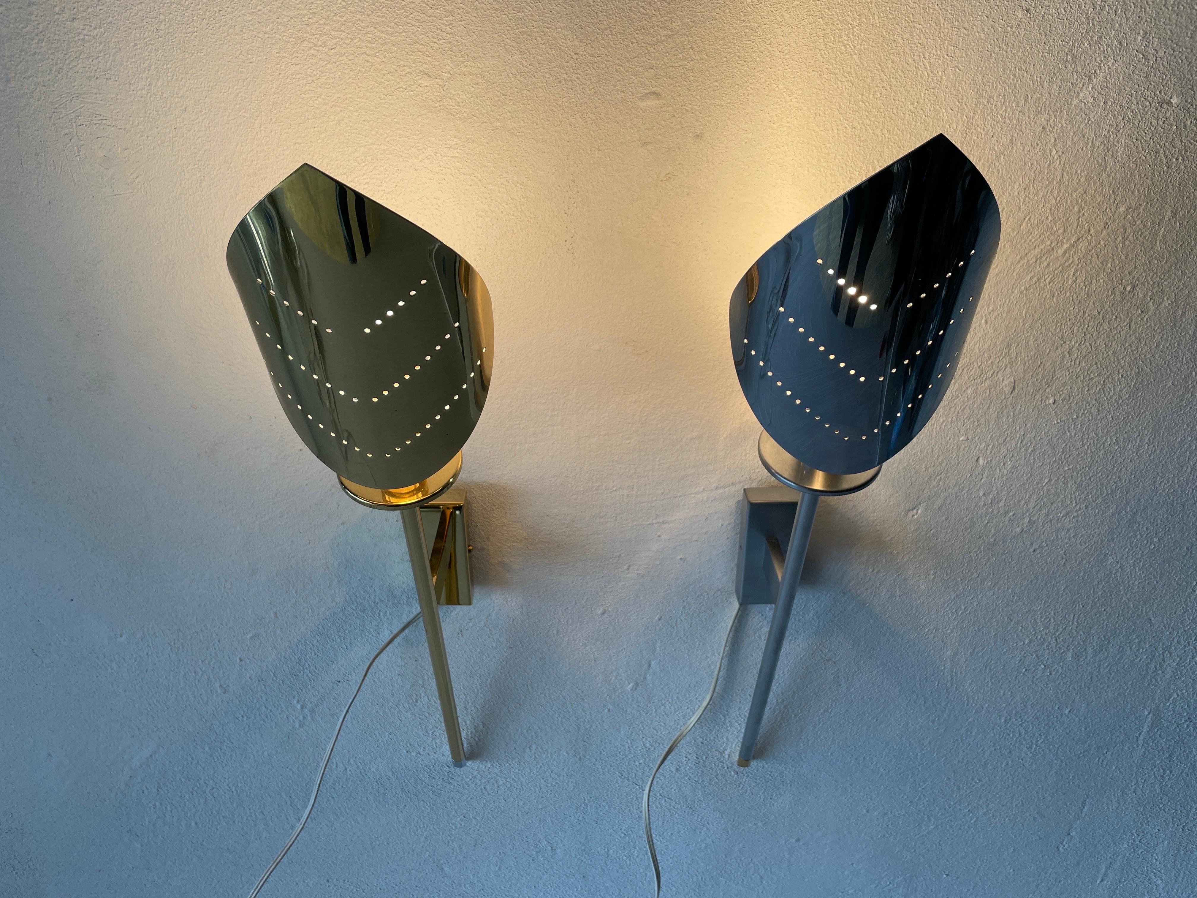 Leaf Shaped Gold and Chrome Pair of Sconces by Baulmann Leuchten, 1980s, Germany For Sale 5