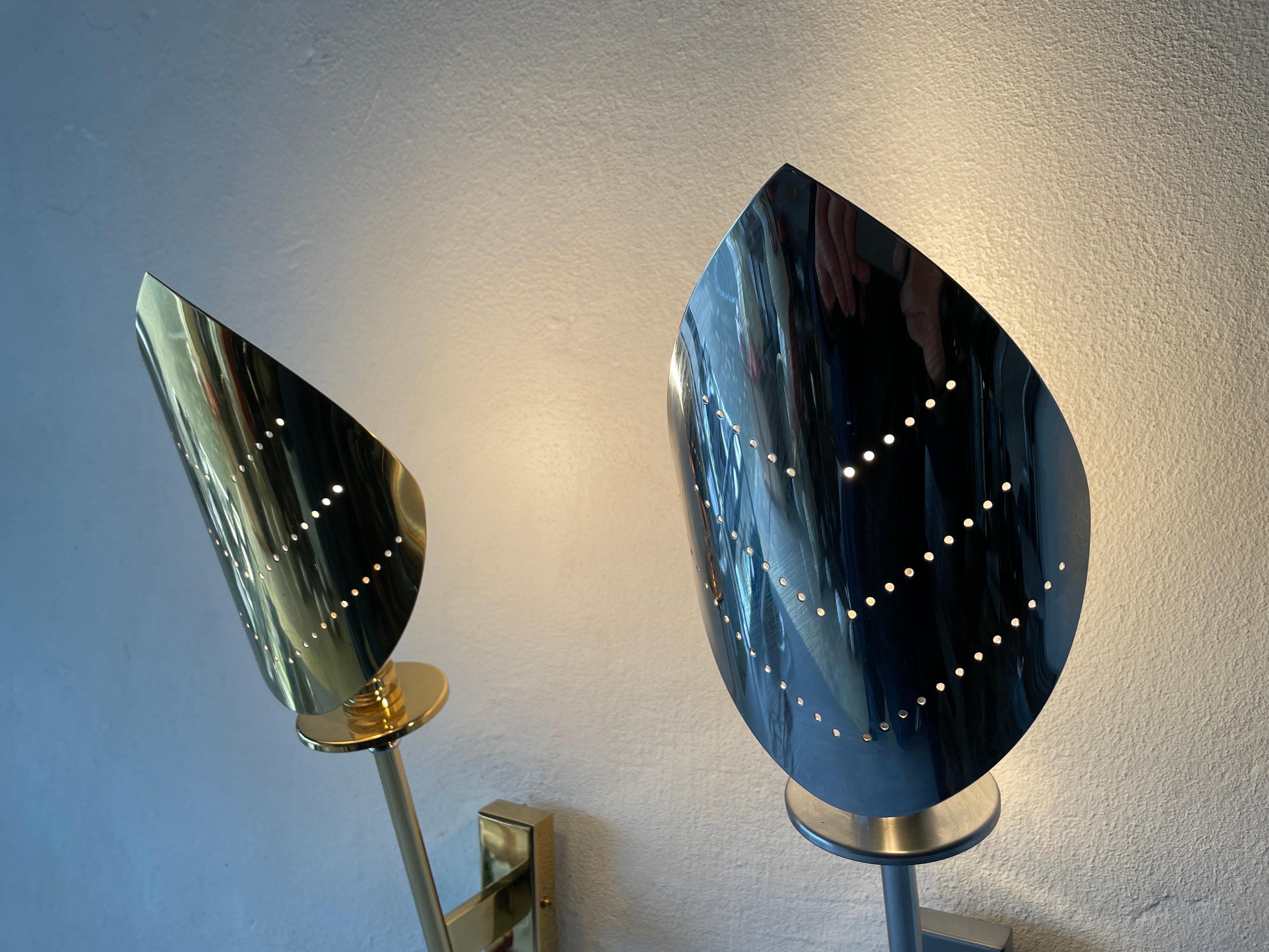 Leaf Shaped Gold and Chrome Pair of Sconces by Baulmann Leuchten, 1980s, Germany For Sale 7