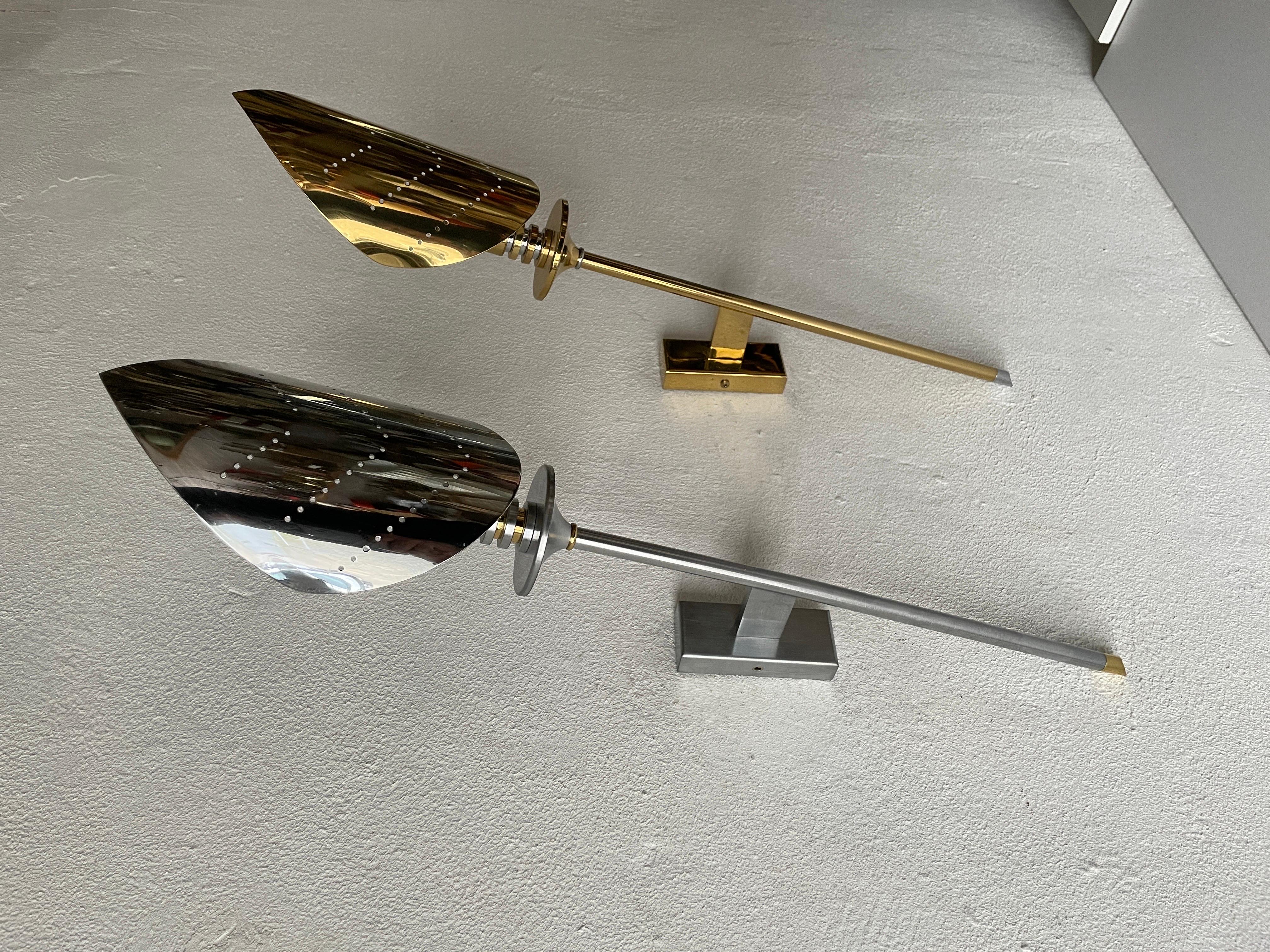 Space Age Leaf Shaped Gold and Chrome Pair of Sconces by Baulmann Leuchten, 1980s, Germany For Sale