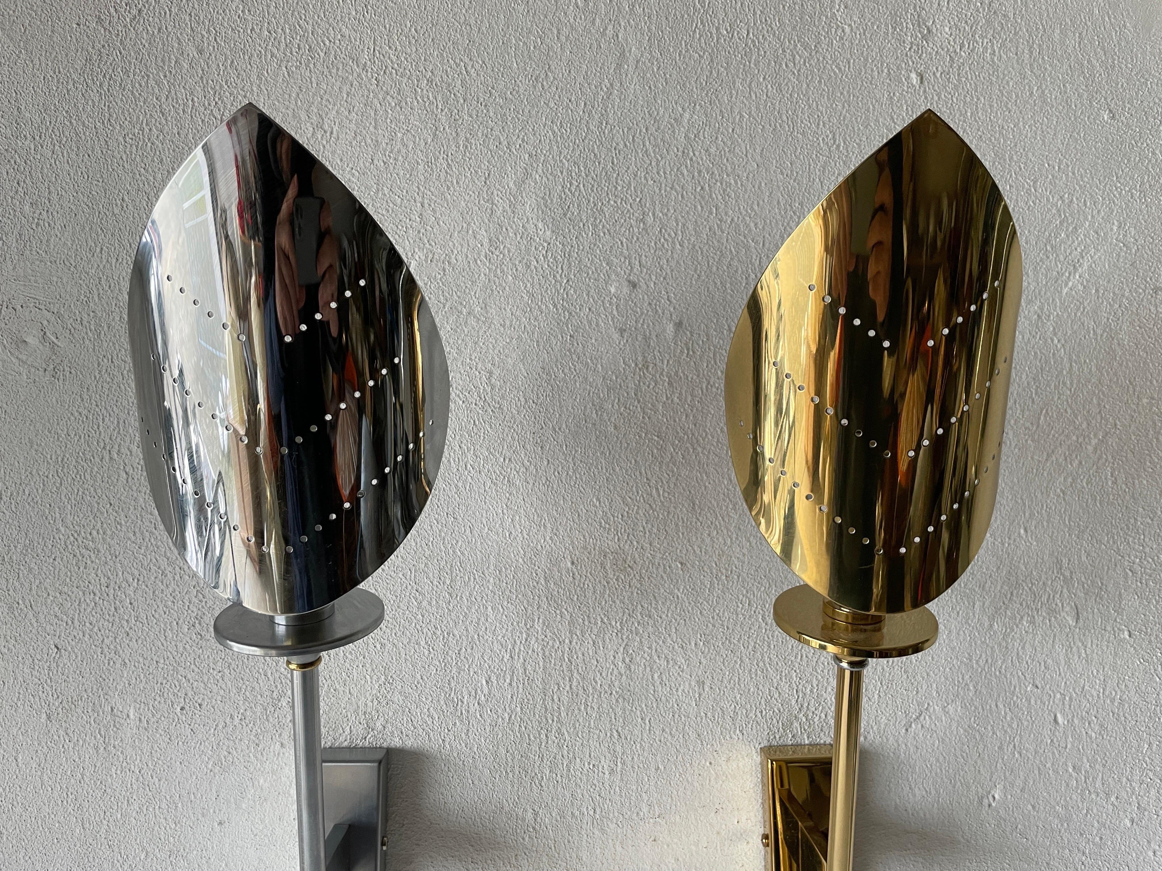 Leaf Shaped Gold and Chrome Pair of Sconces by Baulmann Leuchten, 1980s, Germany In Excellent Condition For Sale In Hagenbach, DE