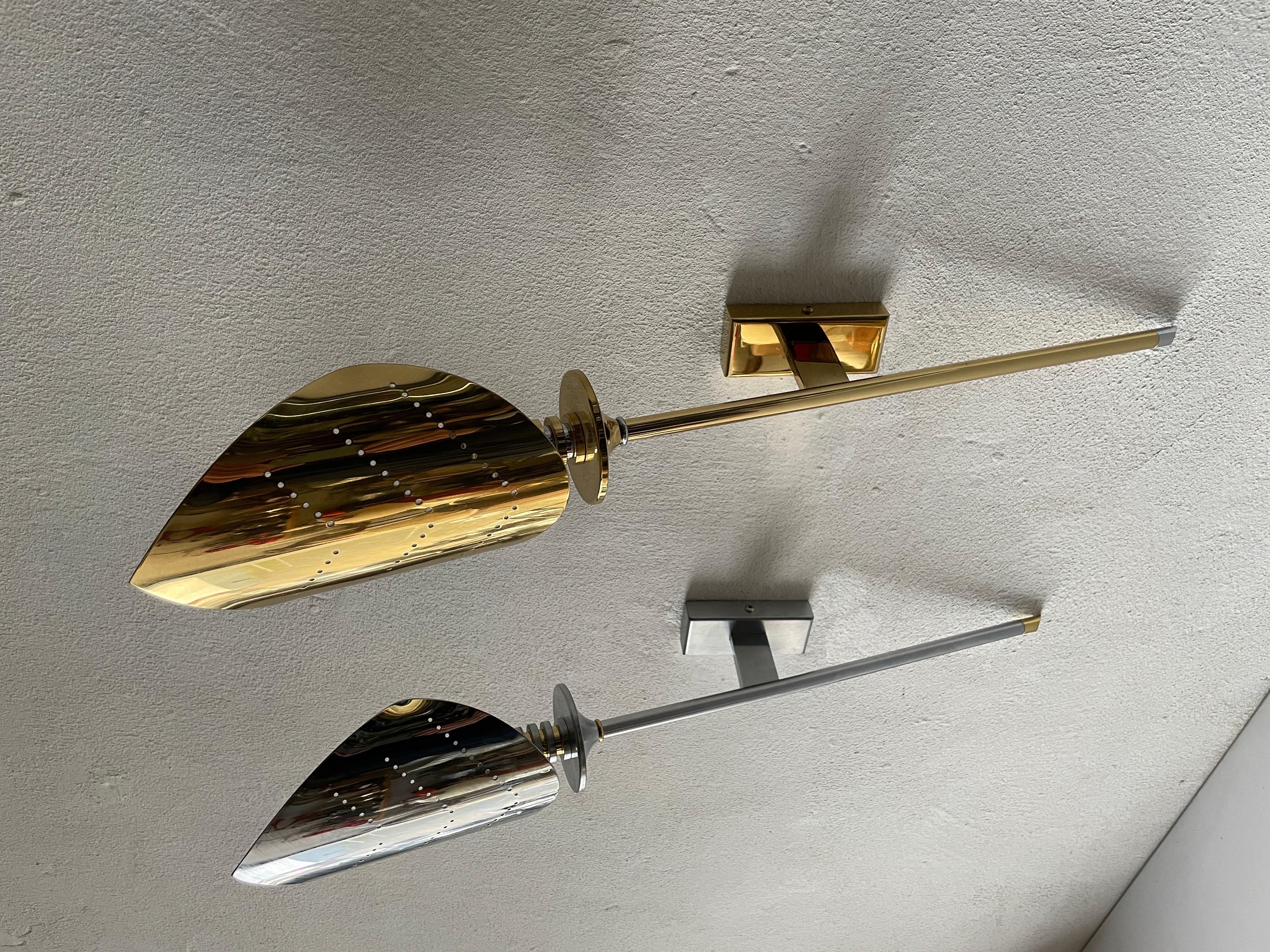 Leaf Shaped Gold and Chrome Pair of Sconces by Baulmann Leuchten, 1980s, Germany For Sale 1