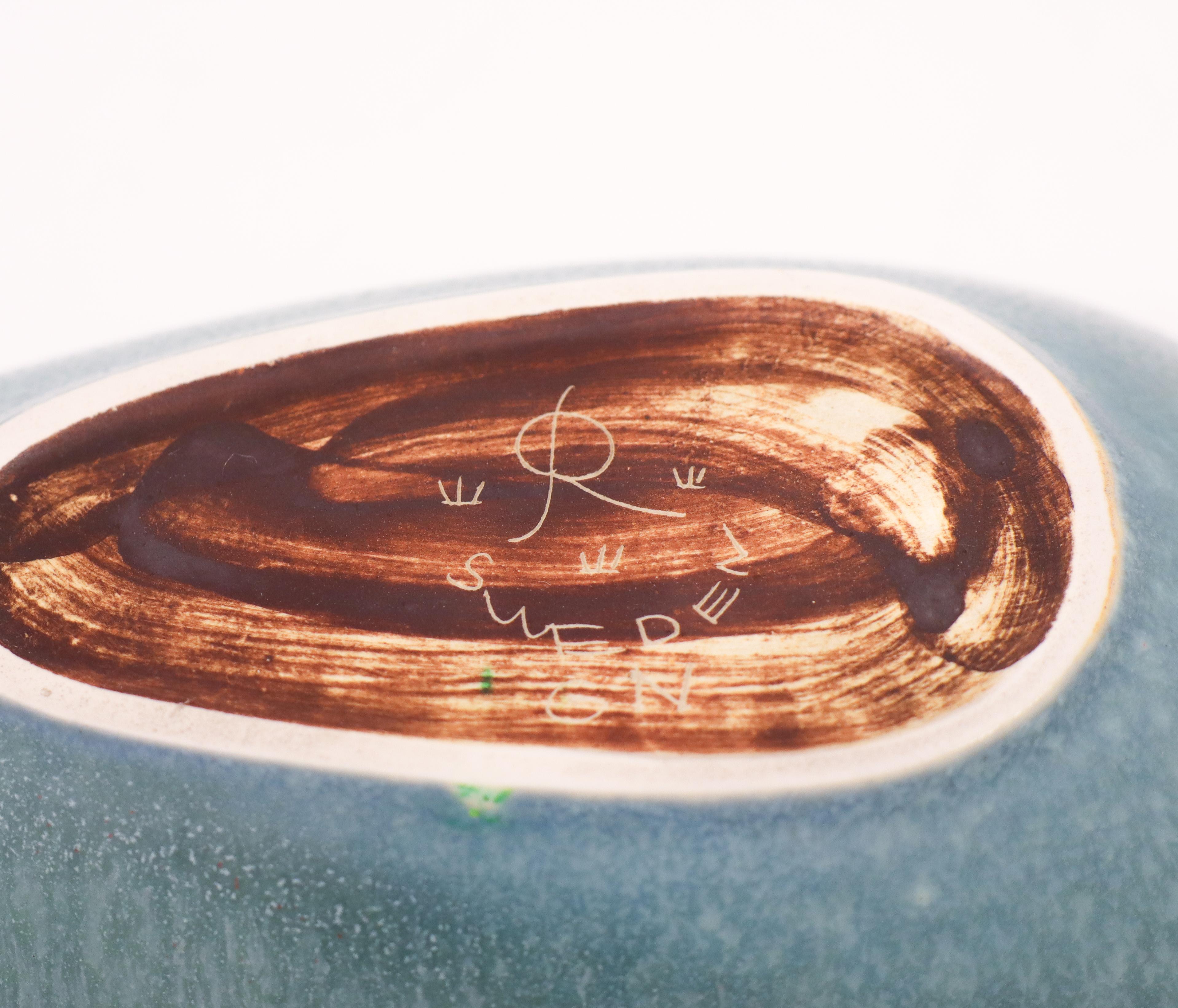 Ceramica Ciotola verde a forma di foglia Gunnar Nylund - Rörstrand - Metà del XX secolo Scandinavia in vendita