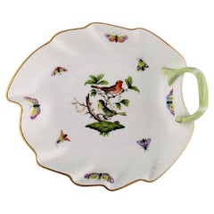 Leaf-Shaped Herend Rothschild Bird Porcelain Dish with Hand-Painted Birds