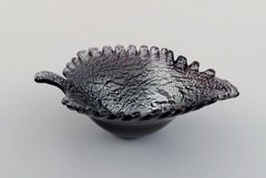 Blattförmige Murano-Schale aus schwarzem und silberfarbenem mundgeblasenem Kunstglas