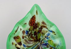 Leaf-shaped Murano bowl in polychrome mouth blown art glass.