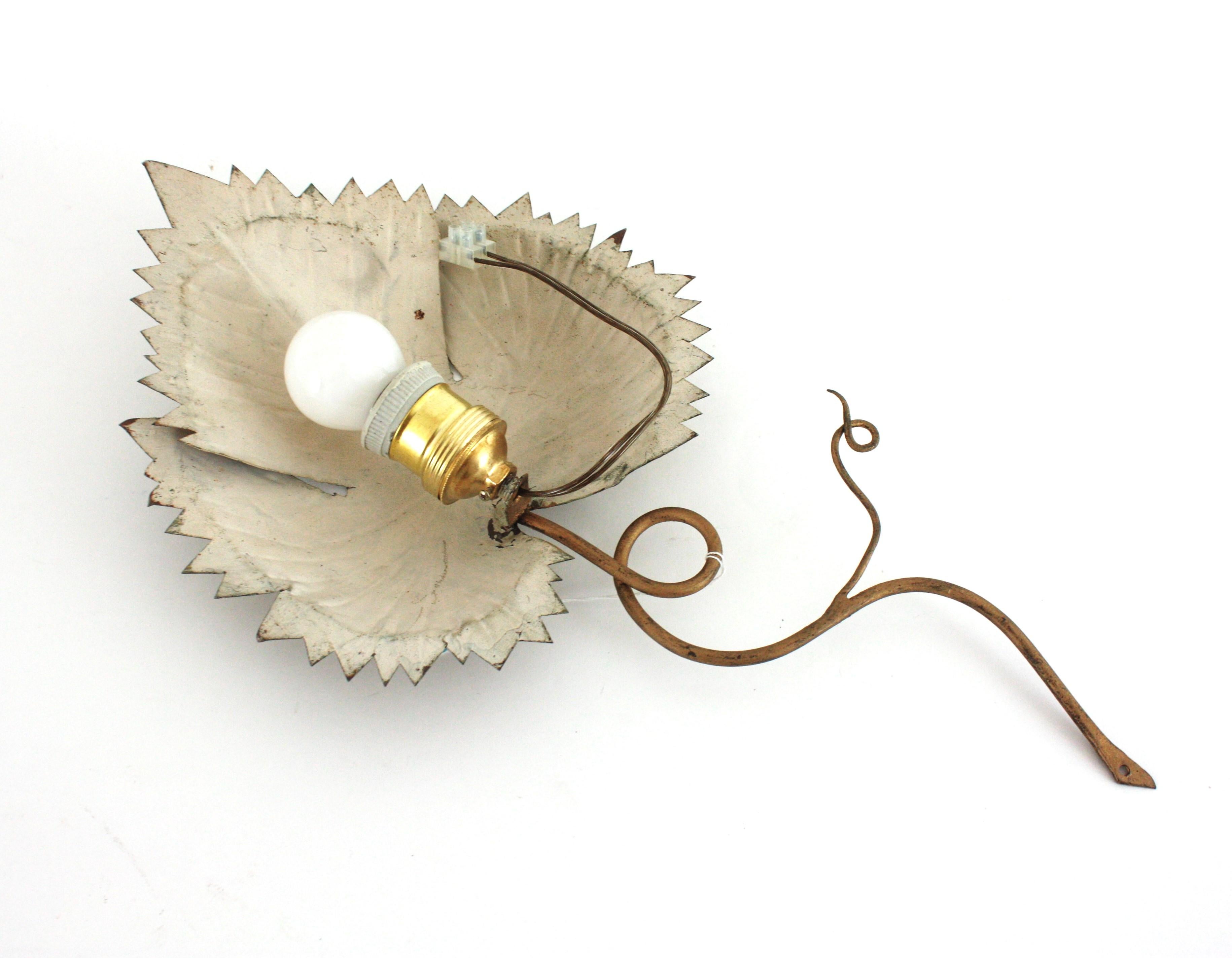 Leaf Shaped Wall Light / Wall Sculpture in Gilt Iron, Spain 1950s For Sale 6