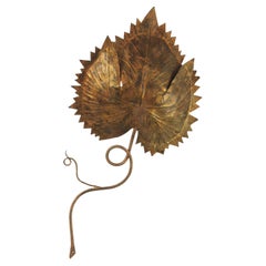 Leaf Shaped Wall Light / Wall Sculpture in Gilt Iron, Spain 1950s