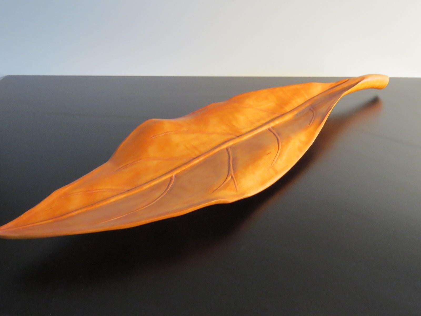 Organic Modern Leaf Shell, Bowl, Wall Object, Solid Wood, Handcrafted For Sale