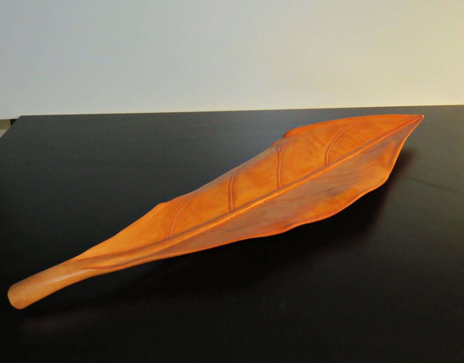 Carved Leaf Shell, Bowl, Wall Object, Solid Wood, Handcrafted For Sale