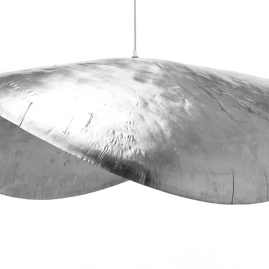 Italian Leaf Silver Large Suspension in Nickel Finish For Sale