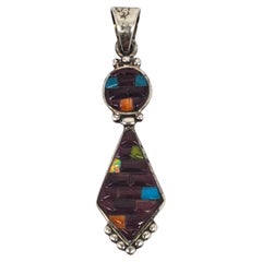 LEAF Sterling Silver Multi-Stone Inlay Dangle Pendant #20602
