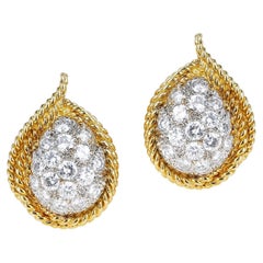 Leaf-Style 5.50 ct. Round Diamond and Yellow Gold Rope-Style Earrings 