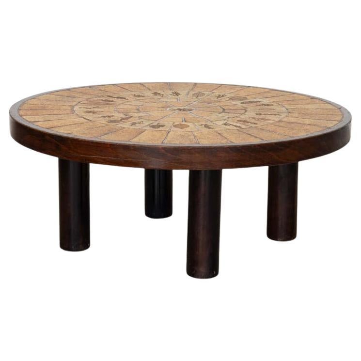 Leaf Tiled Coffee Table by Roger Capron, Signed For Sale