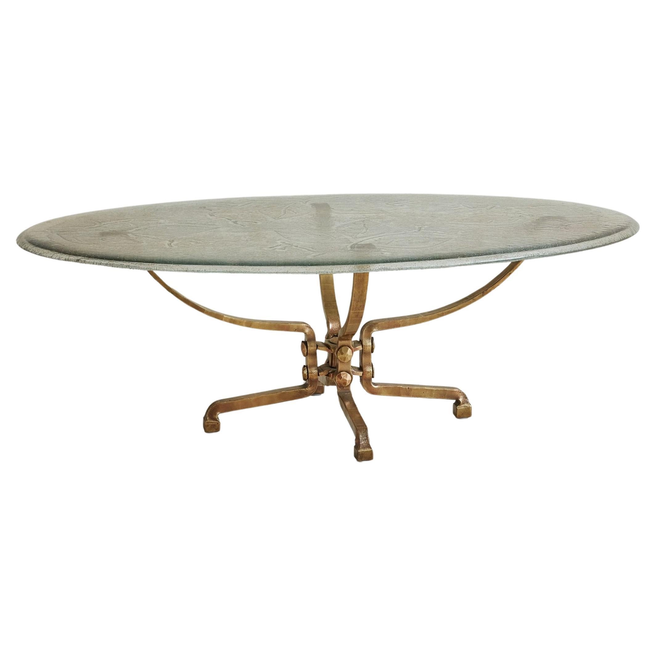 Leaf + Vine Design Coffee Table with Glass Top + Bronze Base by Lothar Klute For Sale