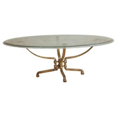Table basse Leaf + Vine Design avec plateau en verre + base en bronze par Lothar Klute