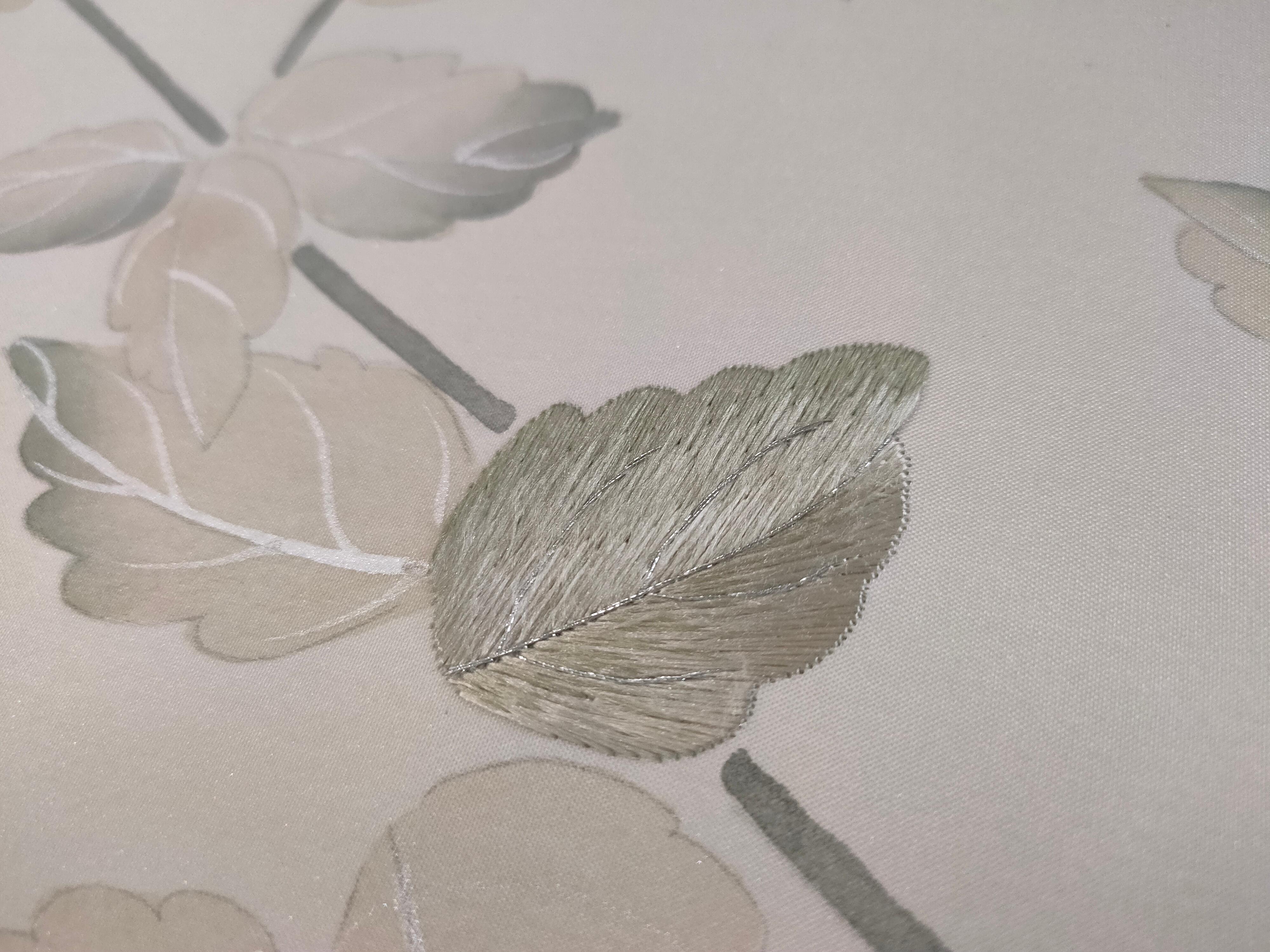 Hand-Painted Leaf Wallpaper Hand Painted Wallpapers on Silk, 1 Panel For Sale