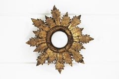 Leafed Crown Sunburst Light Fixture in Gilt Metal, Spain 1950s