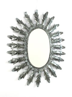 Leafed Oval Sunburst Mirror in Silvered Iron, Spain 1960s
