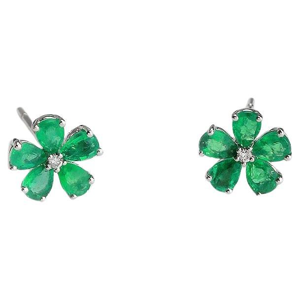 Leafie Flower Emerald Earrings For Sale