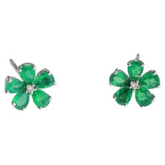 Leafie Flower Emerald Earrings