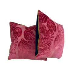 Leafy Damask Cut Velvet Pillows in Fuchsia