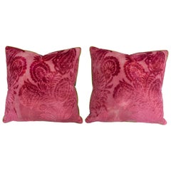 Leafy Damask Cut Velvet Pillows in Fuchsia