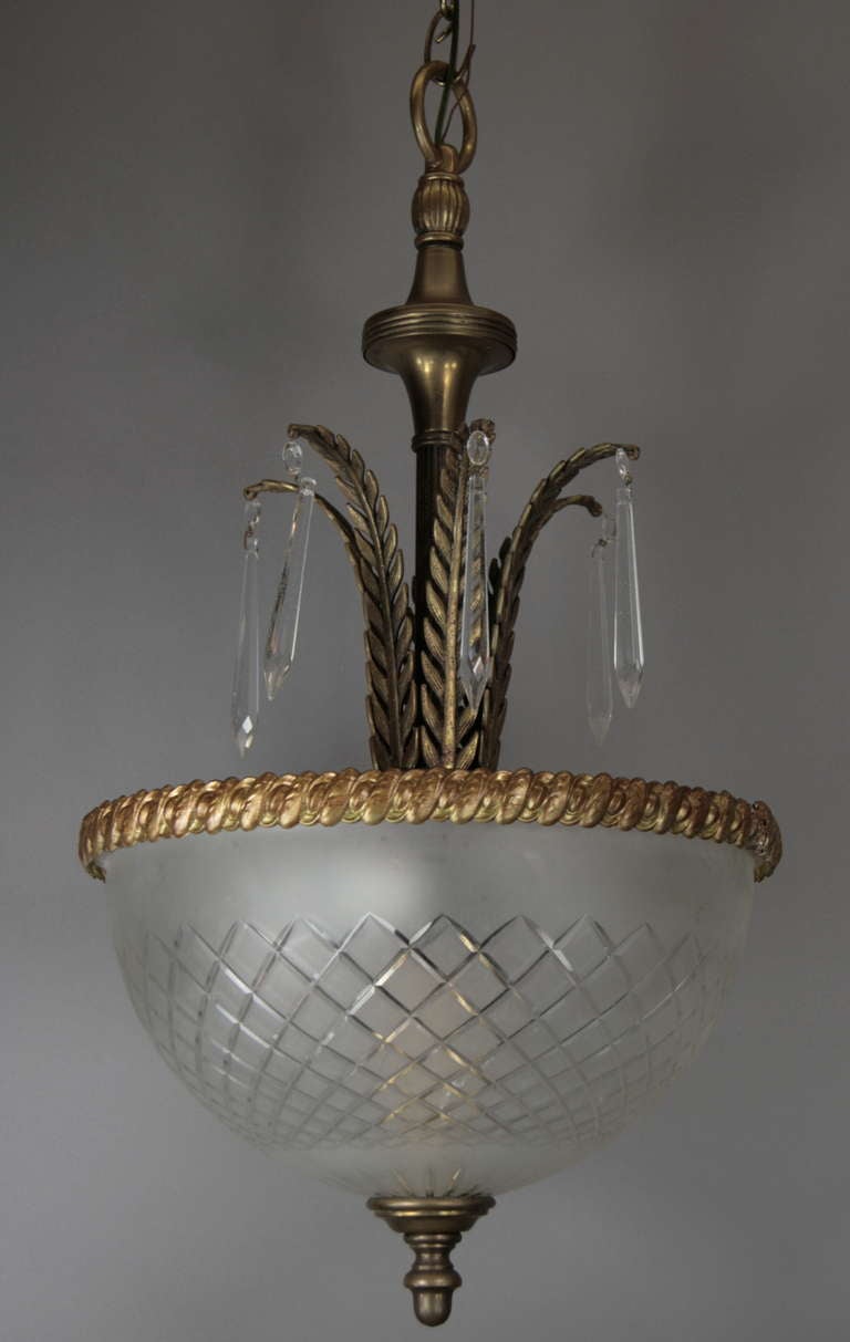 American Leafy Inverted Dome Chandelier Circa 1930's