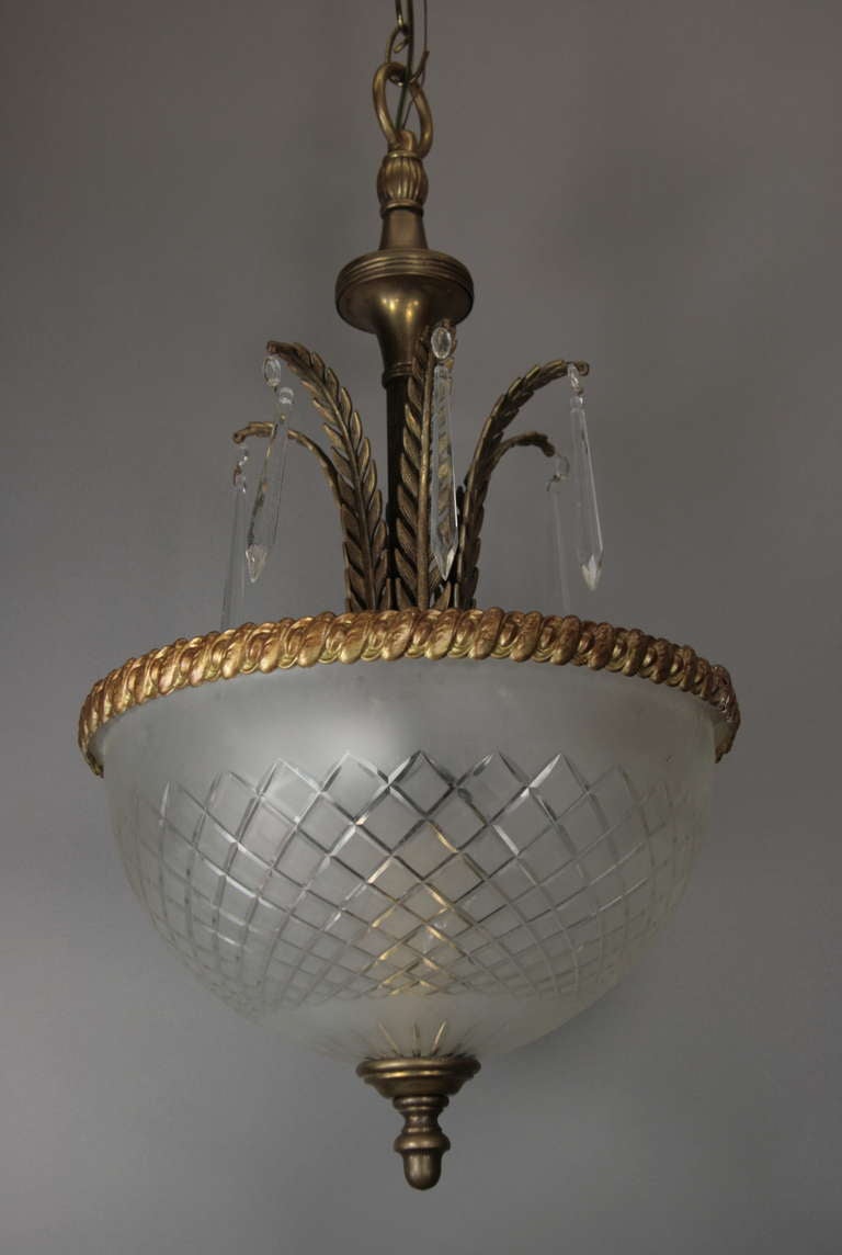 Leafy Inverted Dome Chandelier Circa 1930's In Good Condition In Douglas Manor, NY