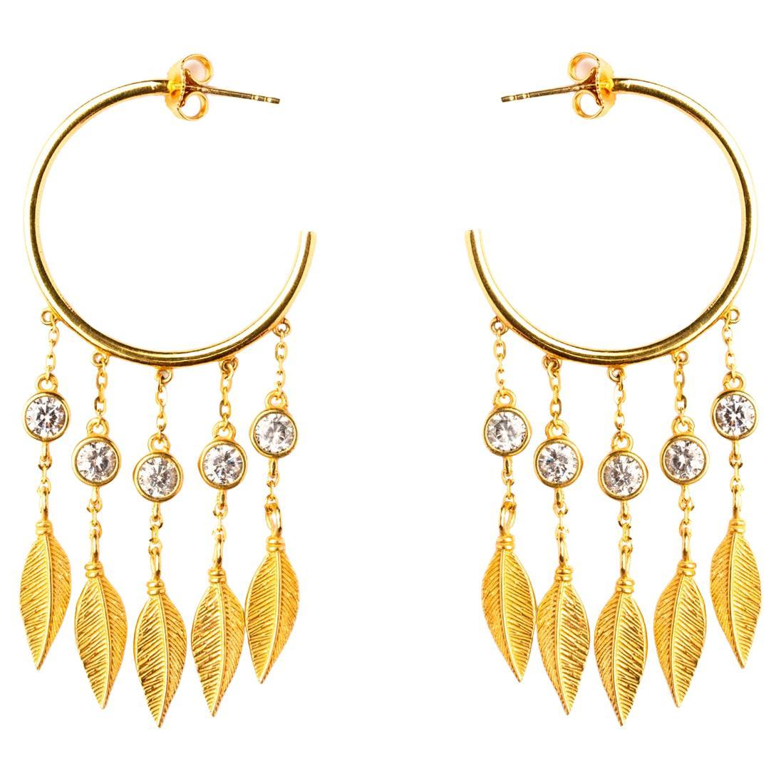 Leafy Orient Sparkle Hoop Gold Vermeil Earrings For Sale