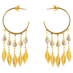 Leafy Orient Sparkle Hoop Gold Vermeil Earrings