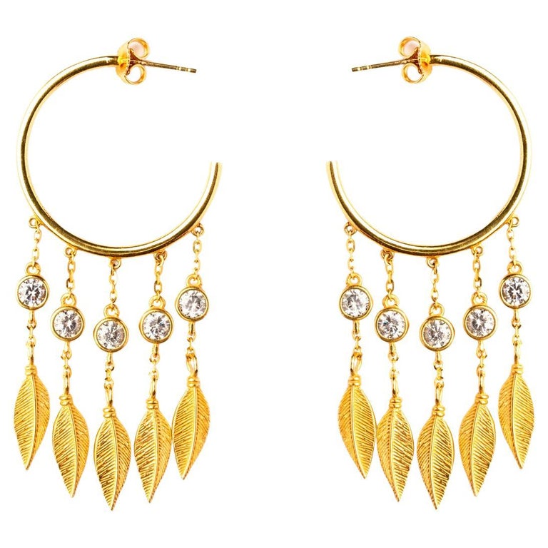 Italian Matte Vermeil Crystal Mask Hoop Earrings For Sale at 1stDibs