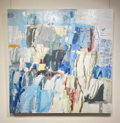 "Beneath the Rocks" Abstract painting with blue, green and red tones