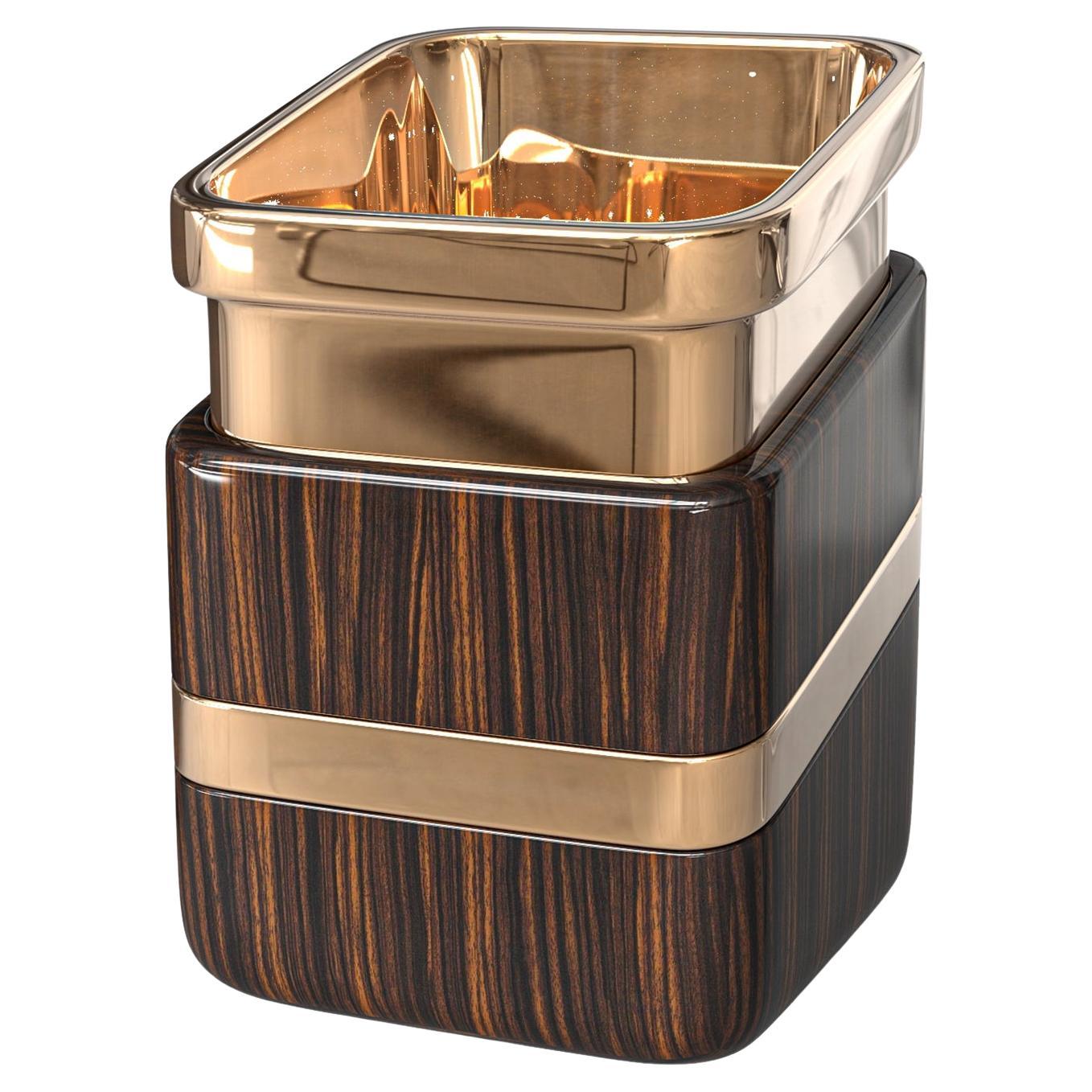 "Lealtà II" Ice Bucket with Bronze and Ebony Wood, Handmade, Istanbul