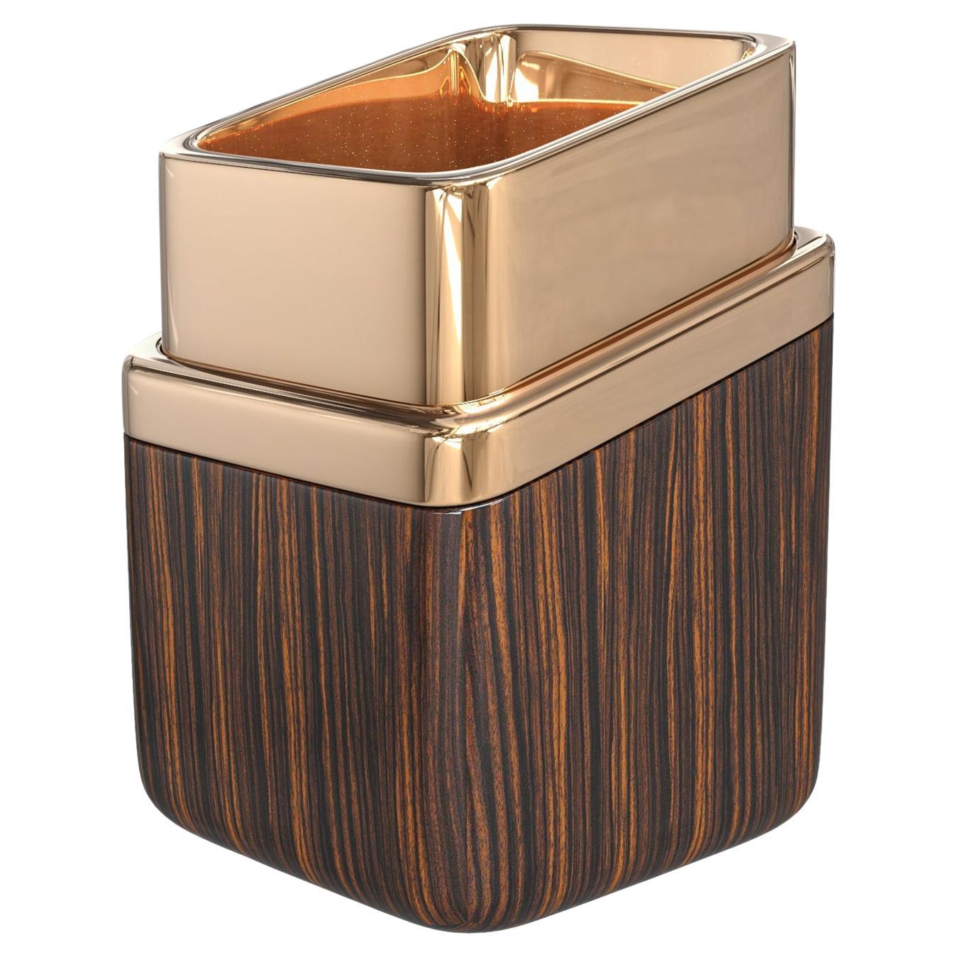 "Lealtà" Ice Bucket with Bronze and Ebony Wood, Handmade, Istanbul